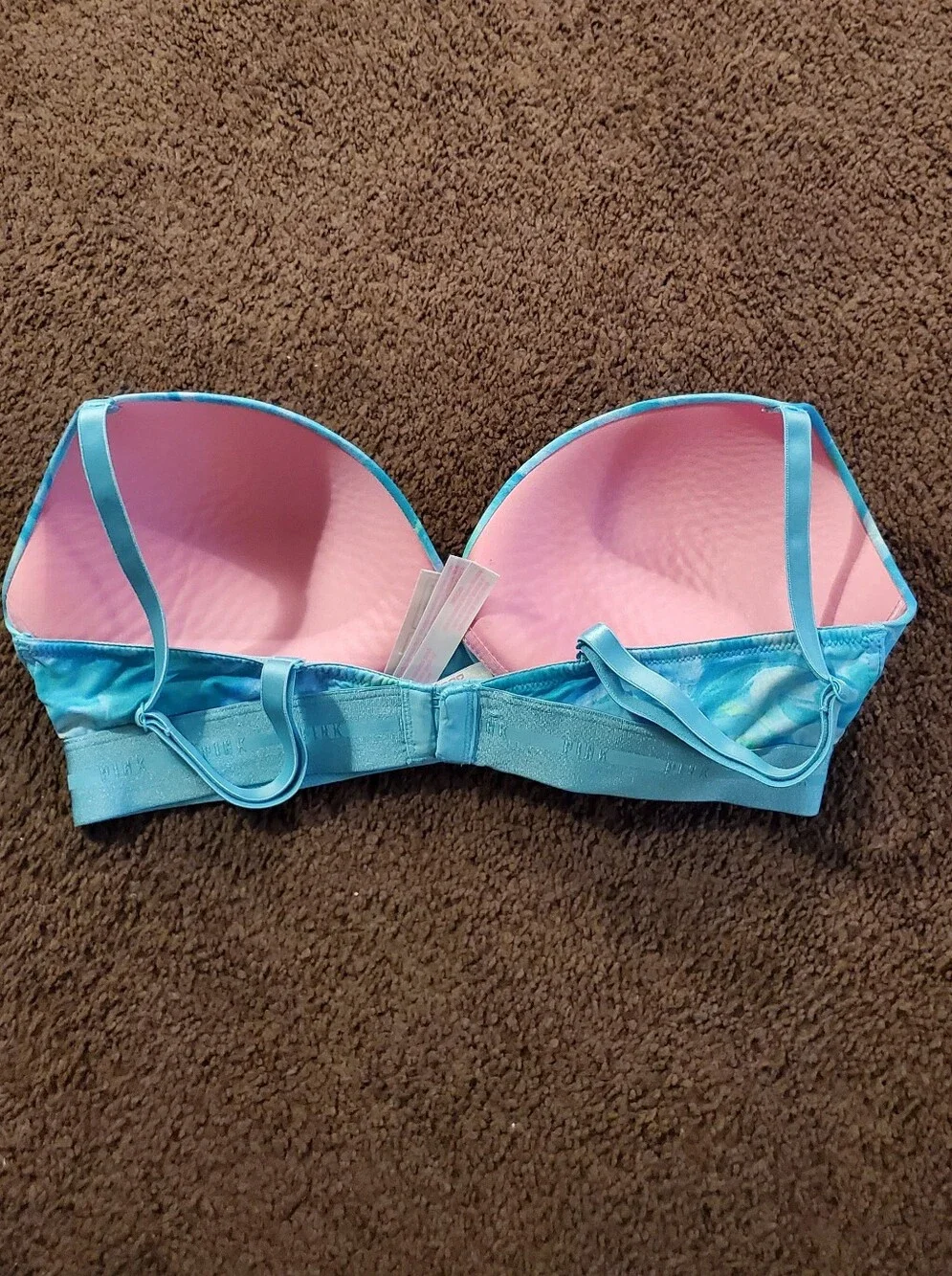 PINK Victoria's Secret Blue Blur No Wire Push Up Smooth T Shirt Bra Size 38C